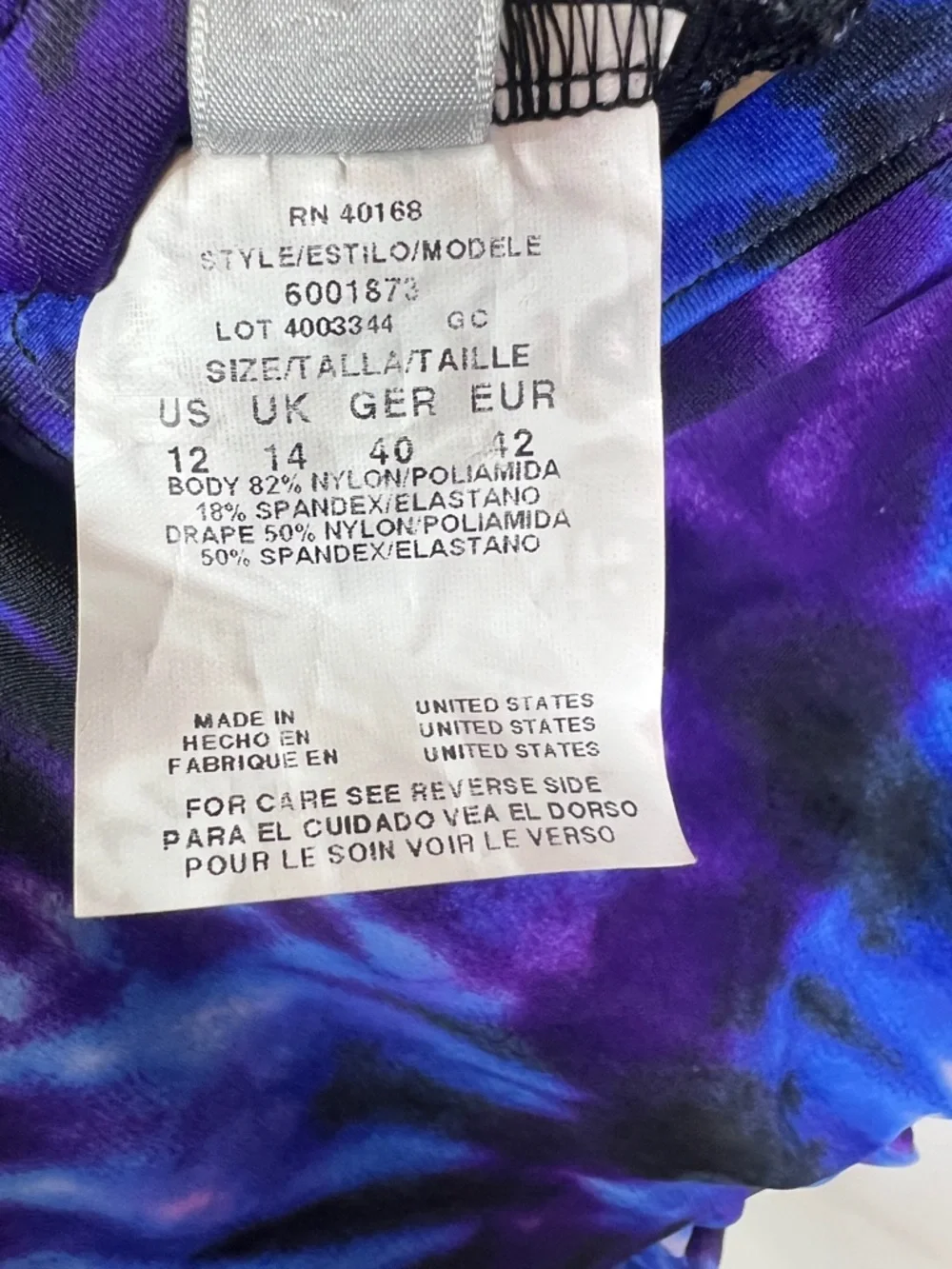 MagicSuit Katrina Purple Blue Tie Dye one Piece Swimsuit Tummy Control 12 NWT
